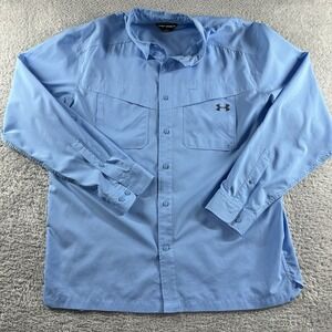 Under Armour Fishing Shirt Mens Large Blue Tide Chaser Performance Vented Button